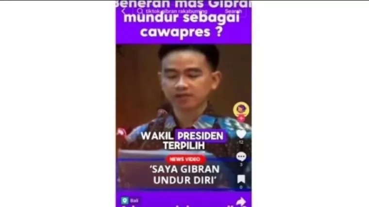 Viral Video Narasi Gibran Mengundurkan Dirinya Sebagai Wakil Presiden Terpilih, Ini Faktanya