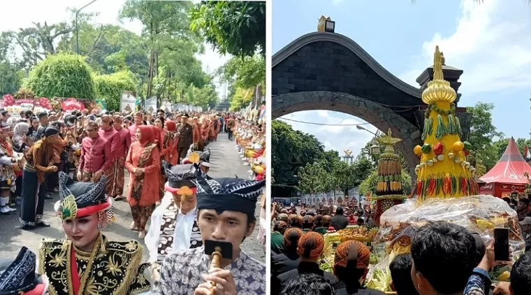 Bupati Tulungagung bersama Forkopimda kenakan baju tradisional di acara Bersih Nagari dan 2 buceng besar saat akan dibawa keluar untuk diperebutkan warga