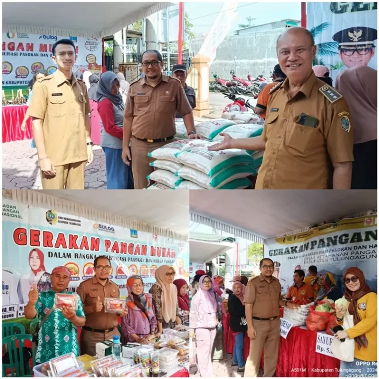 dari kiri Kades Tanjungsari, Kabid Distribusi dan Cadangan Pangan DKP Tulungagung, Camat Boyolangu saat meninjau GPM di halaman kantor Desa Tanjungsari