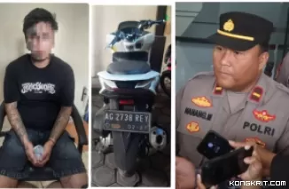 Dari kiri : Tersangka YDS, BM motor PCX, Kasi Humas Polres Tulungagung. (Foto Kolase)