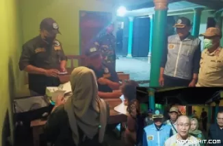 Petugas BNNK Tulungagung saat melakukan tes urine kepada sejumlah pemandu lagu (Insert : Kasi Penyelidikan dan Penyidikan Satpol PP (tengah) bersama Kasi P2M BNNK, KBO Resnarkoba, dan tim Dokter Rehabilitasi BNNK saat diwawancarai awak media)