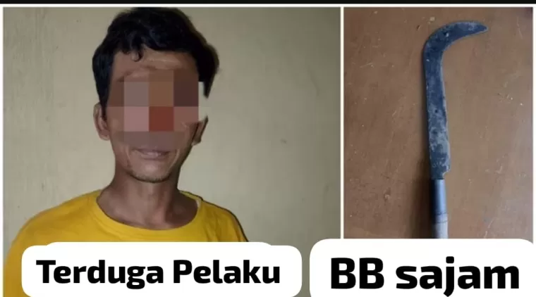 Terduga pelaku S dan BB Sajam berupa sabit