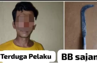 Terduga pelaku S dan BB Sajam berupa sabit