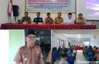 Foto kolase : Pemdes Banjarejo Kecamatan Rejotangan gelar Musrenbangdes 2025. Kiri bawah : Kades Zainuddin Jawahir