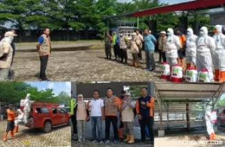 BPBD bersama Disnakkeswan, Disperindag Tulungagung laksanakan penyemprotan disinfektan di pasar hewan terpadu Tulungagung