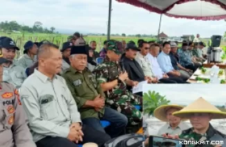 Kodim 0807 bersama Pemkab Tulungagung laksanakan penanaman demplot padi di Desa Ngantru (Insert : Dandim 0807 Letkol Kav Mohammad Nashir S. Hub.Int)