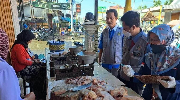 Petugas Disnakkeswan Tulungagung saat melakukan pengawasan dan sosialisasi di salah satu pedagang