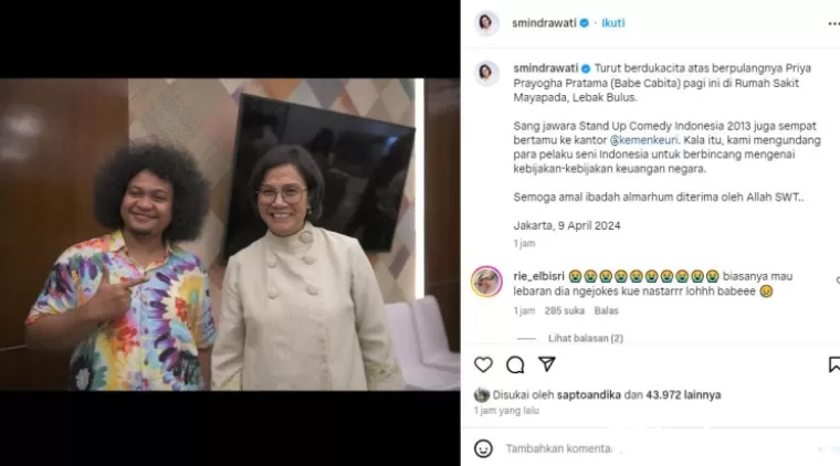 Tangkap Layar Postingan Menteri Keuangan Sri Mulyani