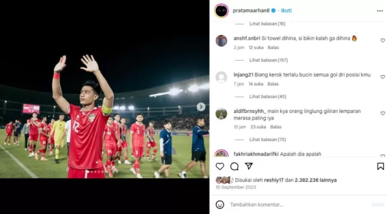 Tangkap layar unggahan Pratama Arhan di Instagram