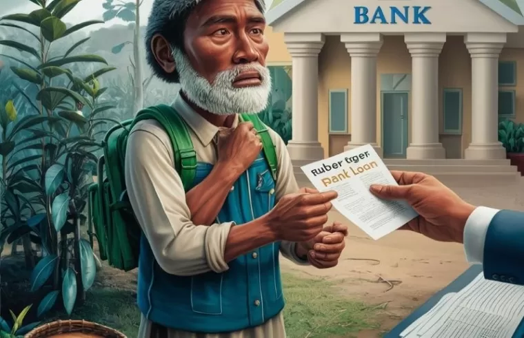 Ilustrasi Petani Sawit yang meminjam uang ke Bank (foto: ideogram AI)