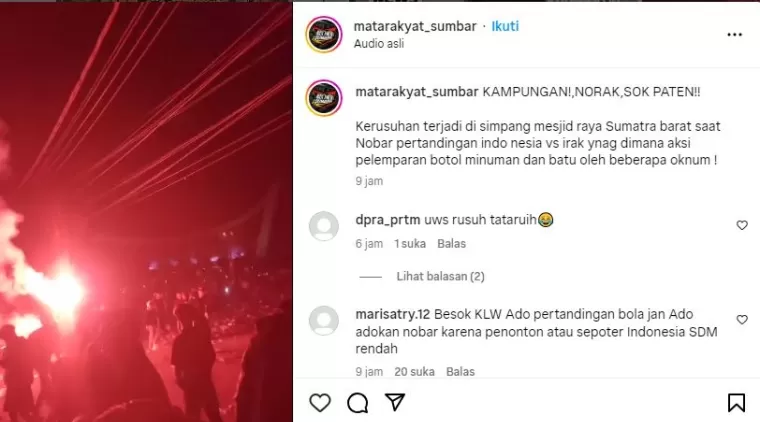 Tangkap Layar unggahan akun Instagram Mata rakyat sumbar