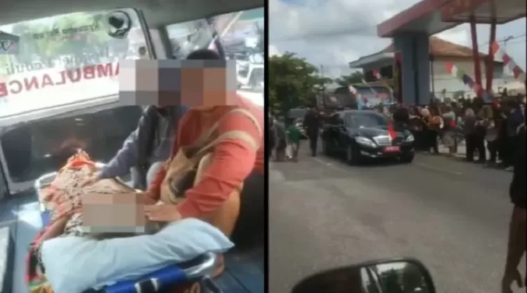 Tangkap layar video viral ambulans yang disetop saat mobil Presiden Joko Widodo melintas