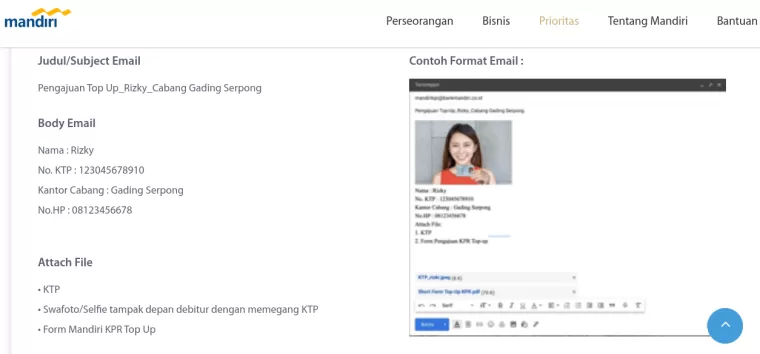 Contoh pengajuan Mandiri KPR Top Up (foto: Mandiri)