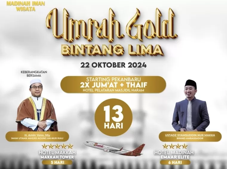 Umrah Travel Haji dan Umrah Madinah Iman Wisata Cabang Pekanbaru pada 22 Oktober 2024 nanti.