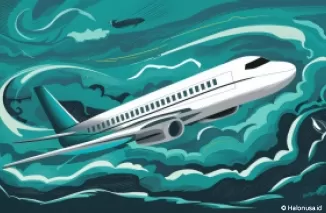 Ilustrasi pesawat turbulensi. (Foto: Ideogram/Halonusa.id)