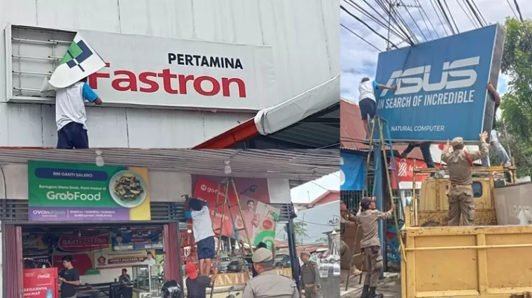 Penertiban reklame membandel tak bayar pajak oleh Bapenda Kota Padang. (Foto: Bapenda Padang)