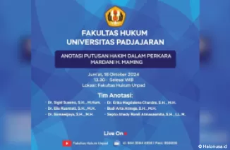 Fakultas Hukum Universitas Padjadaran Gelar Diskusi Anotasi Putusan Mardani Maming, Disiarkan Langsung Hari Ini