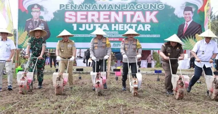 Tanam jagung serentak oleh  Polri dan Kementan. (Foto: TBNews)