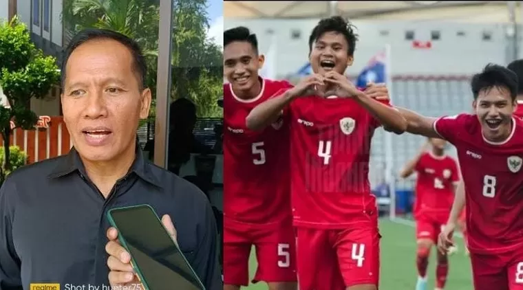Keterangan foto kolase:  Ahmad Baharudin Ketua ASKAB PSSI Tulungagung apresiasi Timnas U-23 Indonesia