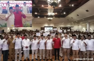 Rapimcab Partai Gerindra Tulungagung dihadiri ketua DPD Gerindra Jawa Timur Anwar Sadad (Insert: momen foto bersama Gatut Sunu dengan Ahmad Baharudin)