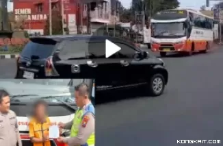 Tangkapan gambar video bus Harapan Jaya saat menerobos lampu merah. (Insert : petugas Satlantas Polres Tulungagung berikan sanksi tilang kepada sopir Bus Harapan Jaya)