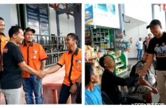 Foto kolase :  Cawabup Ahmad Baharudin saat menyapa  sejumlah awak bus dan Cabup Tulungagung Gatut Sunu saat menyapa para penumpang di terminal bus Gayatri