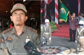 Foto kolase: Sekretaris Satpol PP, M. Ardian Candra dan prosesi pelepasan Pataka Kabupaten Tulungagung yang akan dikirab mengelilingi 19 Kecamatan