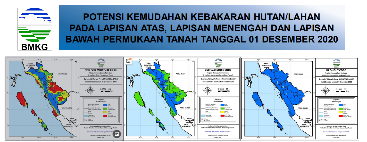 Potensi Kemudahan Kebakaran Hutan/Lahan, pada Lapisan Atas, Lapisan Menengah Dan Lapisan Bawah Permukaan Tanah Tanggal 01 Desember 2020 | BMKG/Halonusa