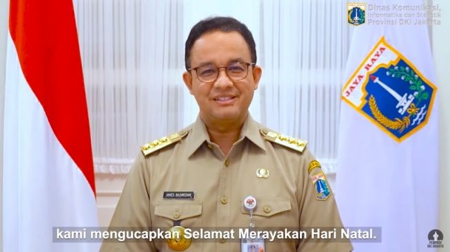 Gubernur DKI Jakarta, Anies Baswedan, mengucapkan selamat merayakan Natal untuk umat Kristiani di Jakarta dalam video yang diunggah ke Youtube pada Rabu malam (23/12/2020). [Youtube/Pemprov DKI Jakarta]