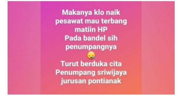 Tangkapan layar terkait unggahan pedangdut Anisa Bahar terhadap korban Sriwjiaya Air SJ-182