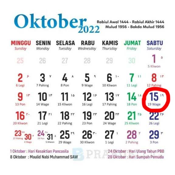 15 Oktober 2022 Hari Apa?