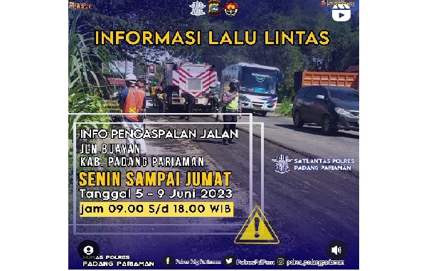 Pengaspalan jalan di Nagari Buayan. (Foto: Instagram @polres_padangpariaman)