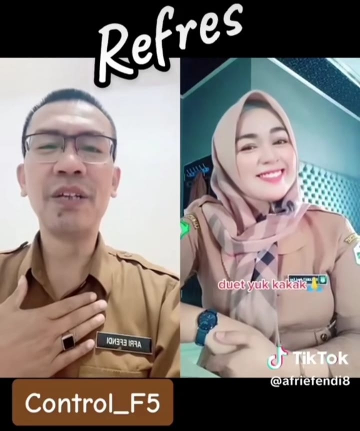 Kadisdik Limapuluh Kota Afri Efendi (kiri) saat bernyanyi di TikTok bersama ASN cantik. (Foto: SS Instagram @info_padang24)