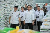 Didampingi Gubernur Sumbar Mahyeldi Ansharullah, Presiden RI Jokowi cek stok beras di gudang Bulog. (Foto: istimewa)