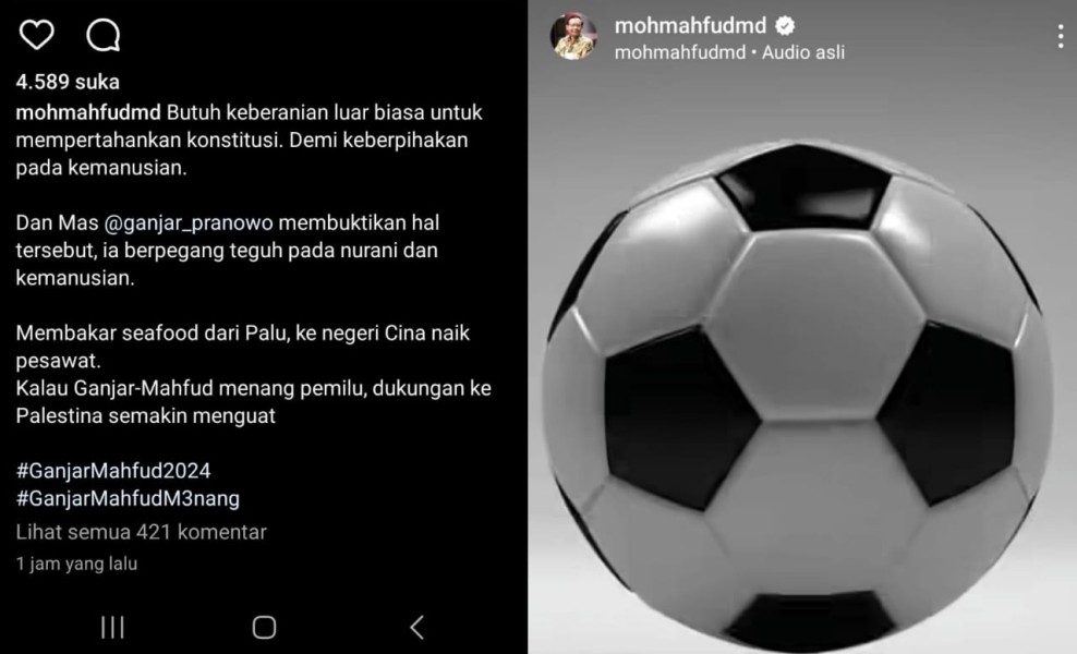 Tangkap layar unggahan Mahfud MD Tentang Piala Dunia U20