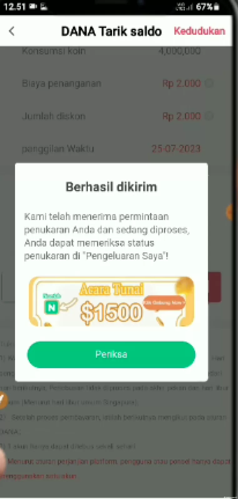 Bukti penarikan Aplikasi Penghasil Uang Readward (foto: Youtuber Prasetya Adi)