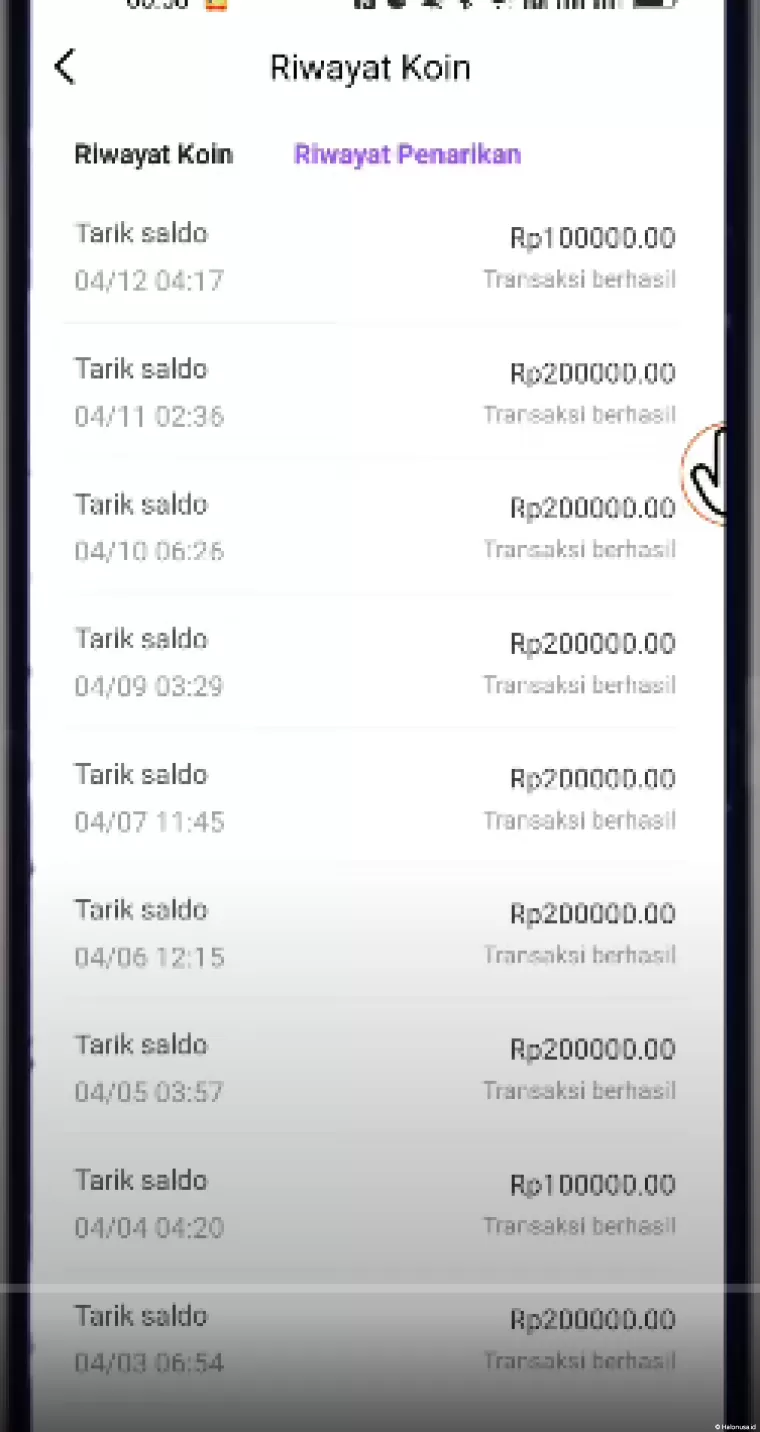 Riwayat penarikan Aplikasi Penghasil Uang CashTube (foto: Youtuber Herz ID/Canva)