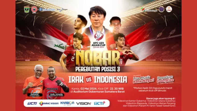 Nonton bareng Indonesia vs Irak U-23 2024 yang difasilitasi oleh Pemprov Sumbar. (Foto: Istimewa)