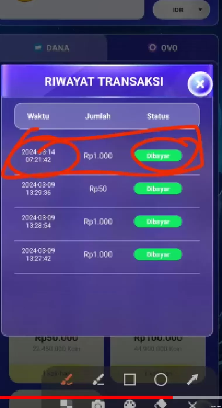 Riwayat penarikan aplikasi penghasil uang Crystal Synth (foto: Youtuber Jadi Berkah)