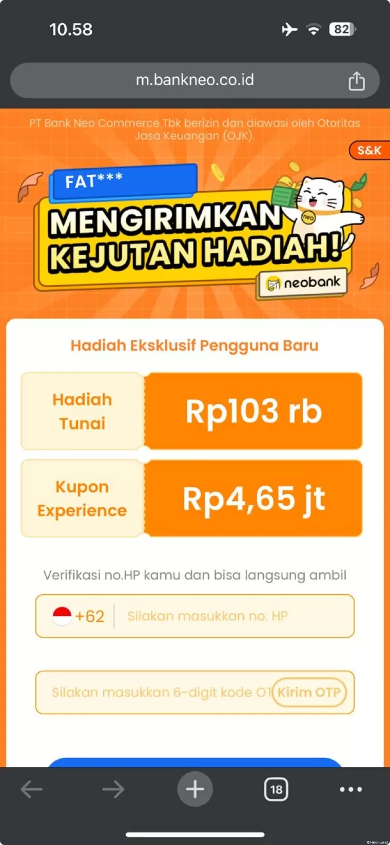 Hadiah pengguna baru Neobank (foto: Neobank)