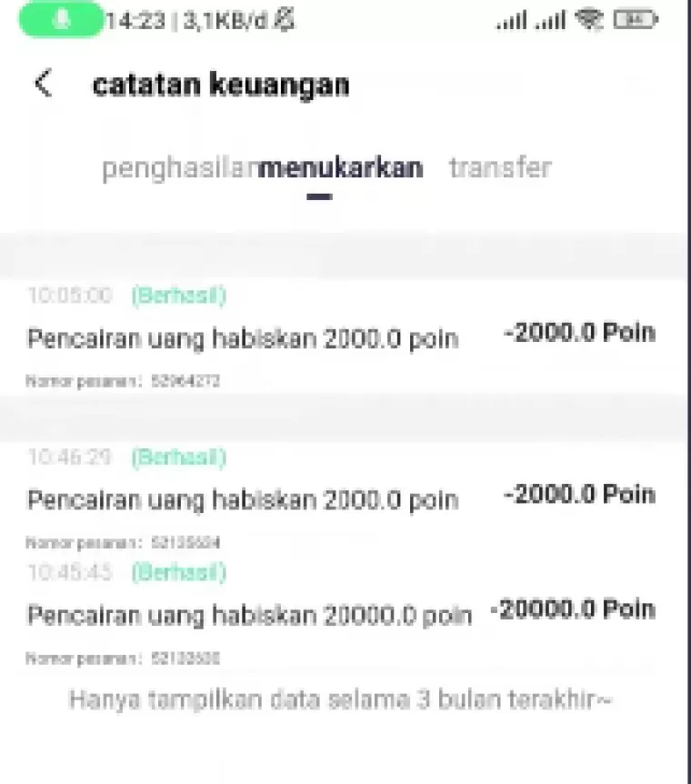 Riwayat penarikan aplikasi penghasil uang Similar (foto: Youtuber Naufal354)