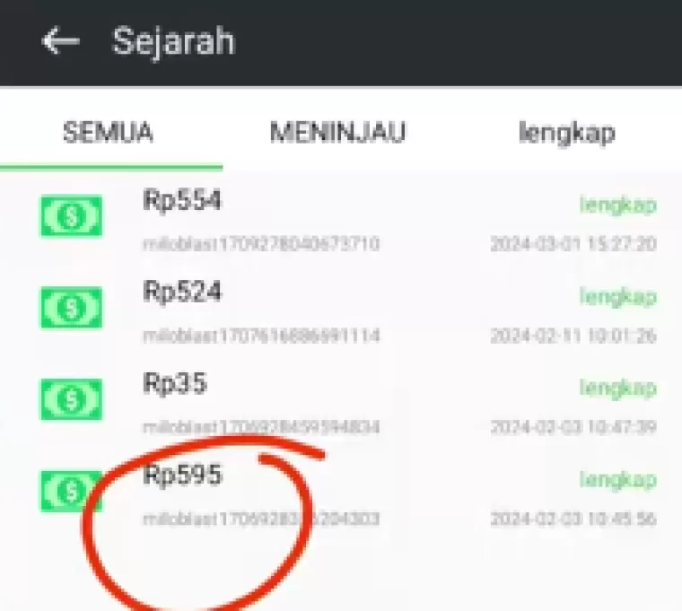 Riwayat transaksi aplikasi penghasil uang Block Blast (foto: Youtuber Jadi Berkah)