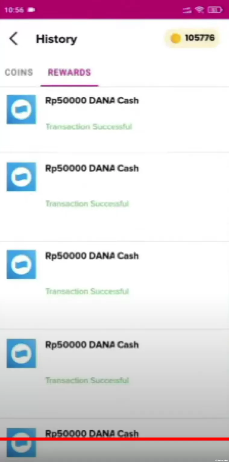 Riwayat transaksi aplikasi penghasil uang mRewards (foto: Youtuber Naufal354)