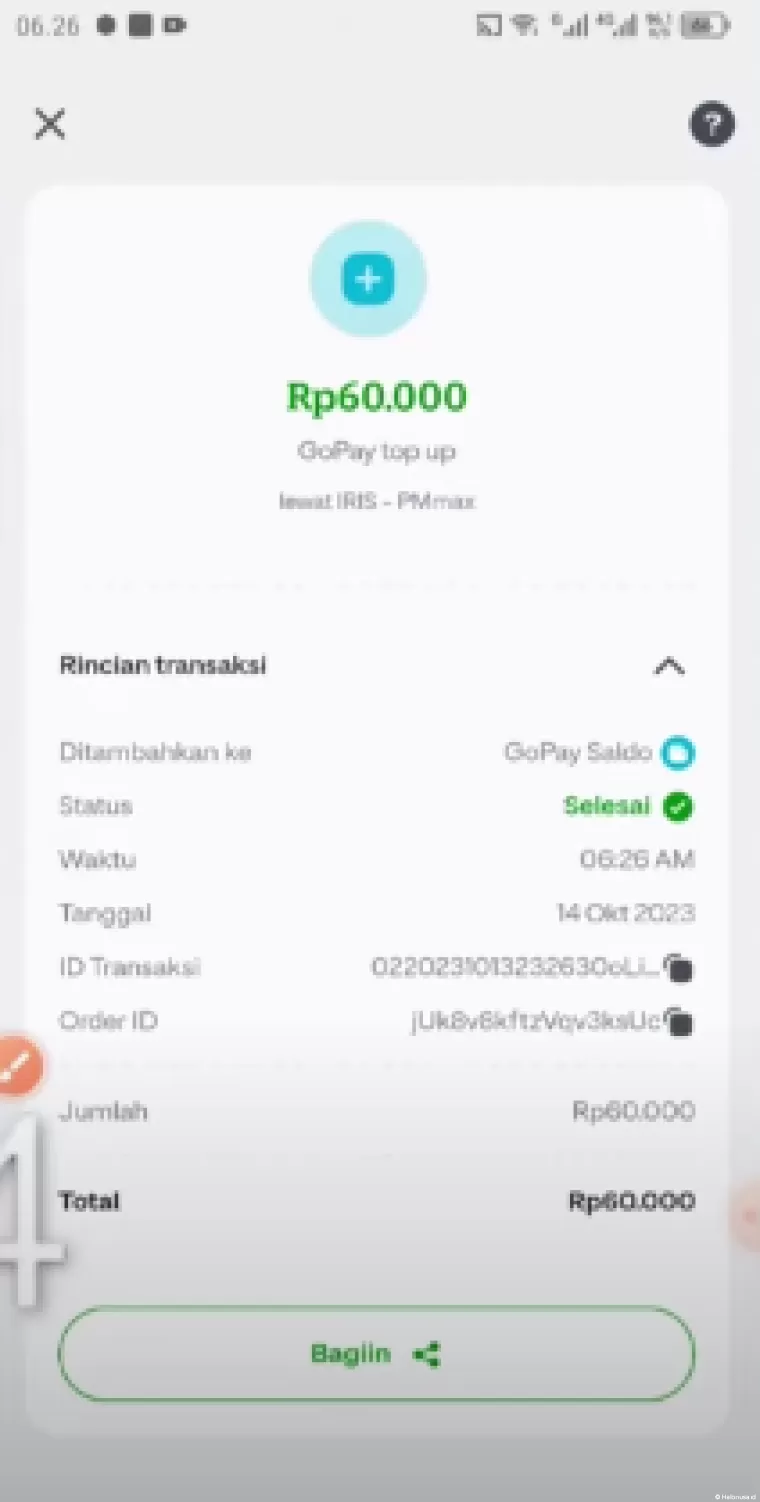 Bukti pembayaran aplikasi penghasil uang Gogo Cash (foto: Youtuber Jadi Berkah)