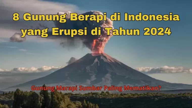 Gunung berapi Indonesia yang erupsi di tahun 2024. (Foto: Halonusa.id/Ideogram)