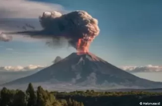 Ilustrasi gunung erupsi. (Foto: Halonusa/Ideogram)