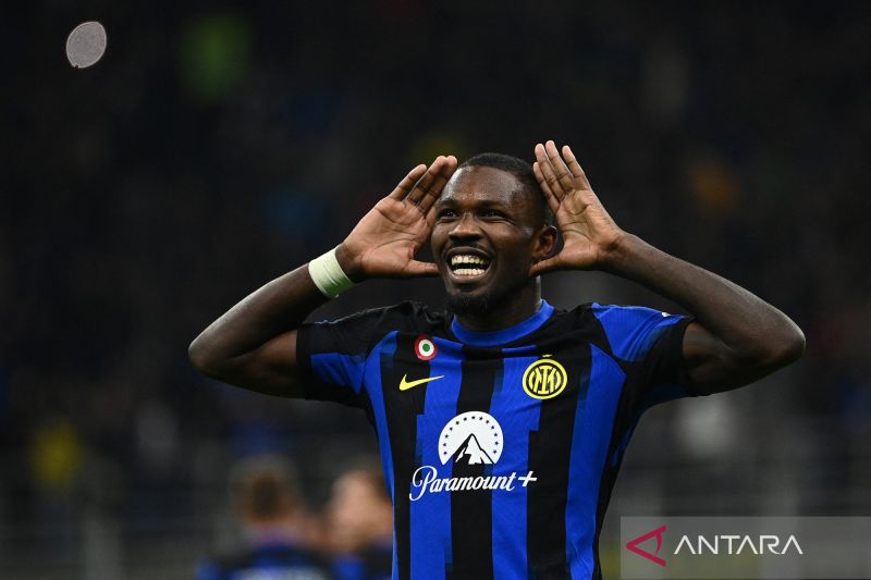 Foto Gol Tunggal Thuram Bawa Inter Milan Tundukkan AS Roma