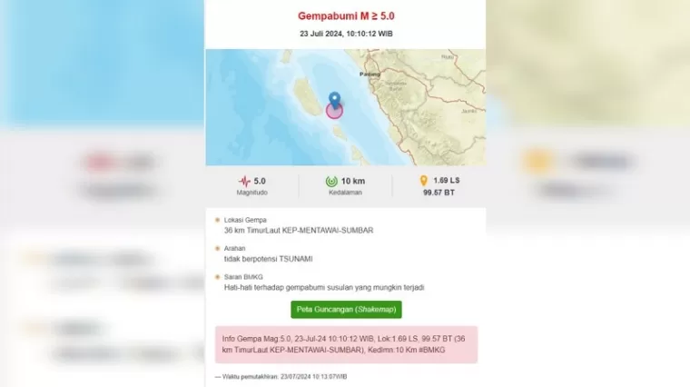 Gempa M5.0 Goyang Padang