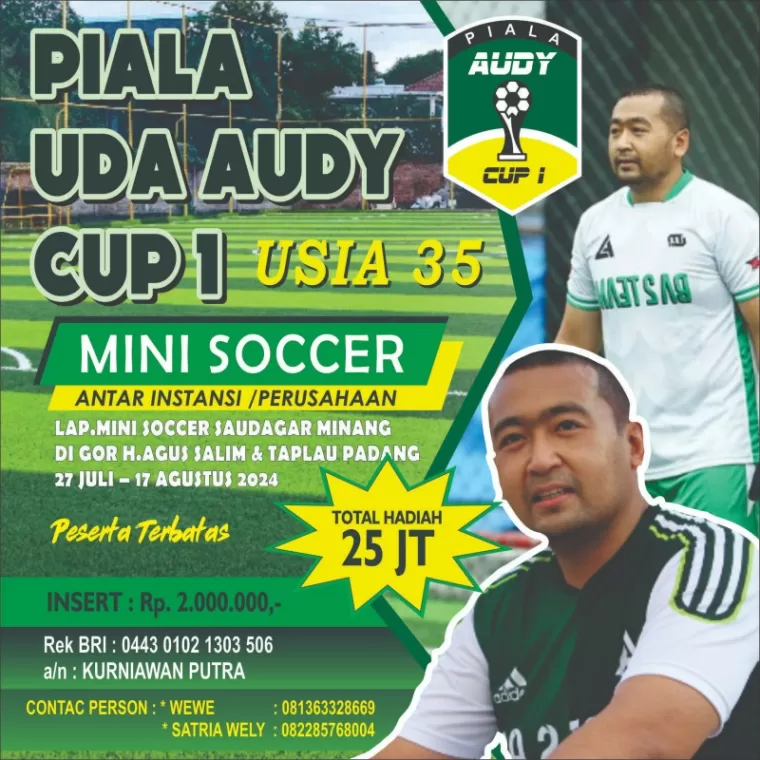 KAMIS MALAM BESOK MCM MINI SOCCER PIALA UDA AUDY I DIGELAR, Wagub Sumbar Dijadwalkan Bakal Hadir