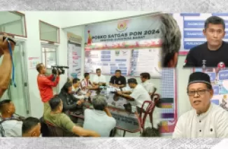 Ketua Satgas PON (KONI) Sumbar, Alvira, didampingi Sekum Alnedral, memberikan keterangan pers progres persiapan Atlet kepada media di Padang.